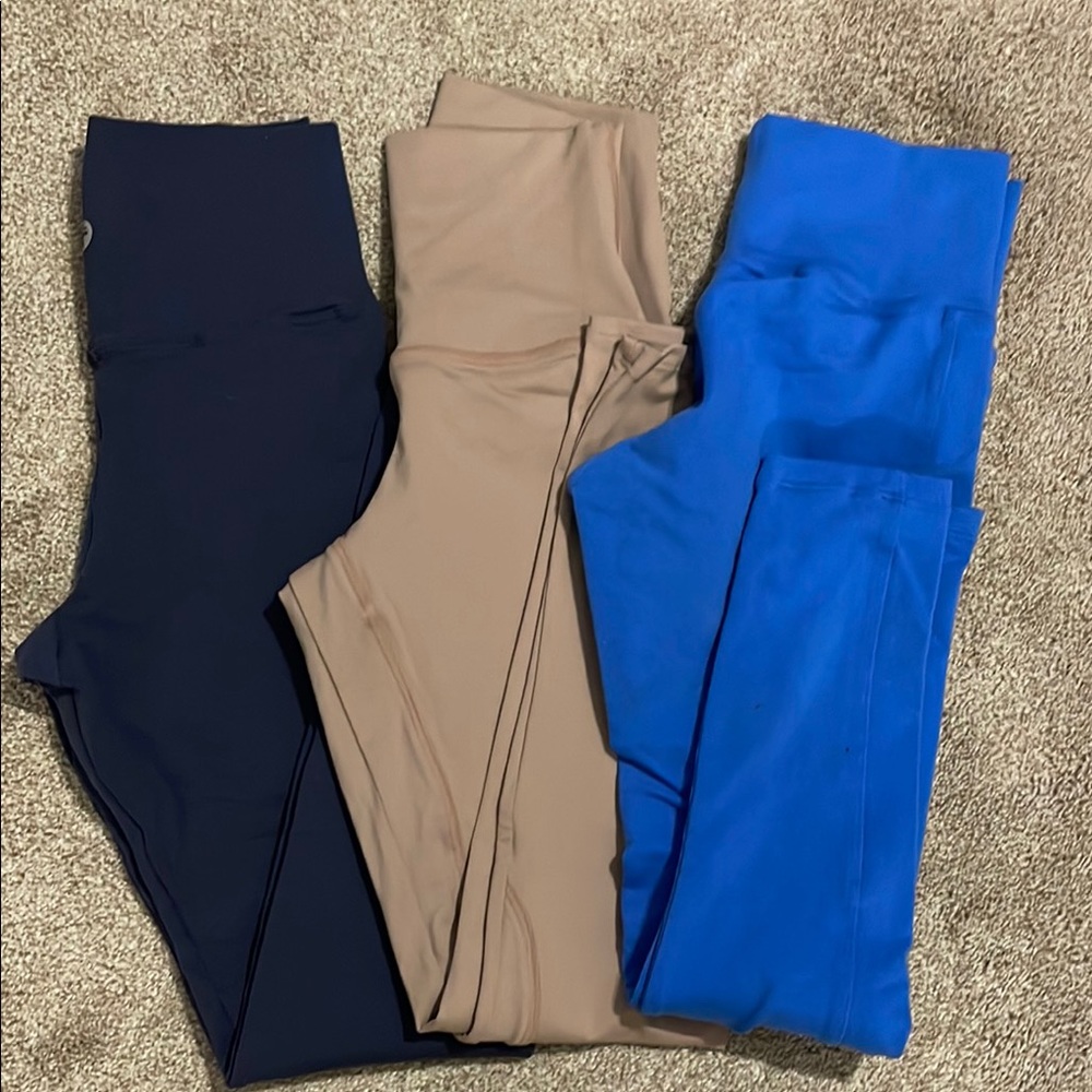Set of Three High-Waisted Leggings - Black, Tan, and Blue